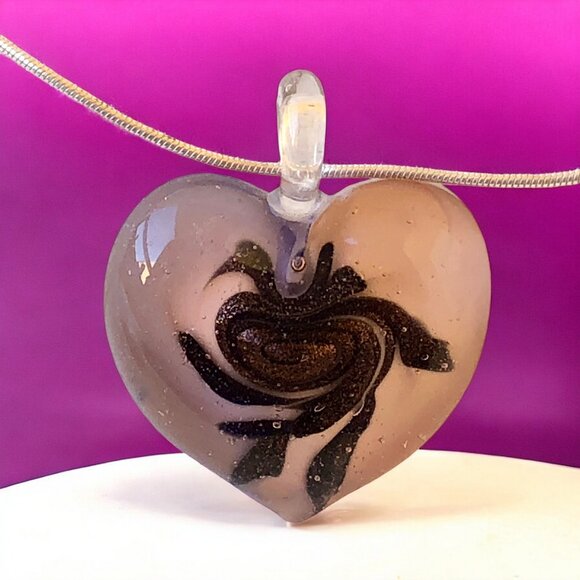 FAS Designer Italy Necklace Sterling Silver & Puffy Heart Pendant Double Sided - Picture 10 of 15